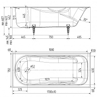 Универсал Чугунная ванна Сибирячка с ручками 170x75