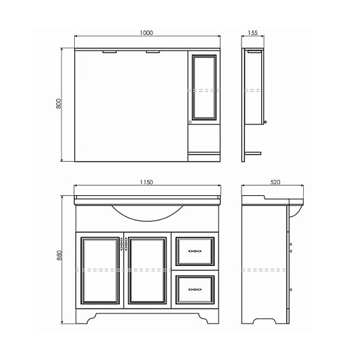 COMFORTY Зеркало-шкаф Севилья 100 Слоновая кость
