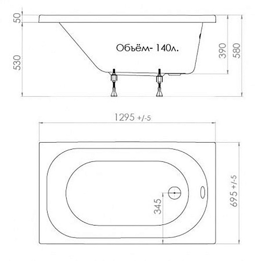 Triton Ванна акриловая Стандарт Экстра 1300х700