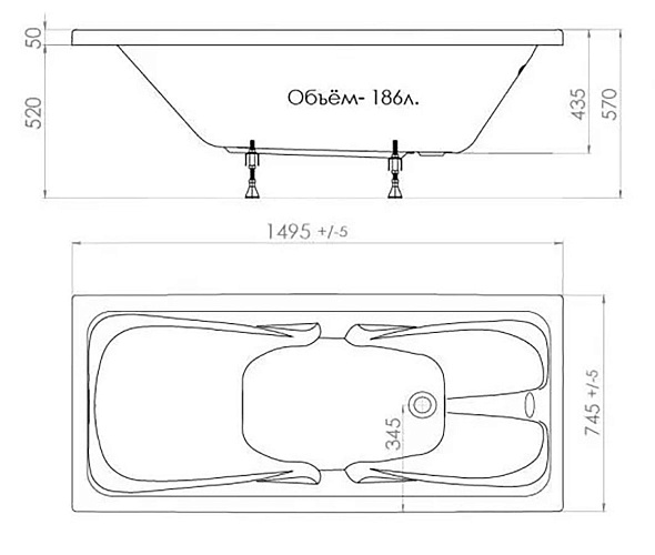 Triton Ванна акриловая Стандарт Экстра 1500х750