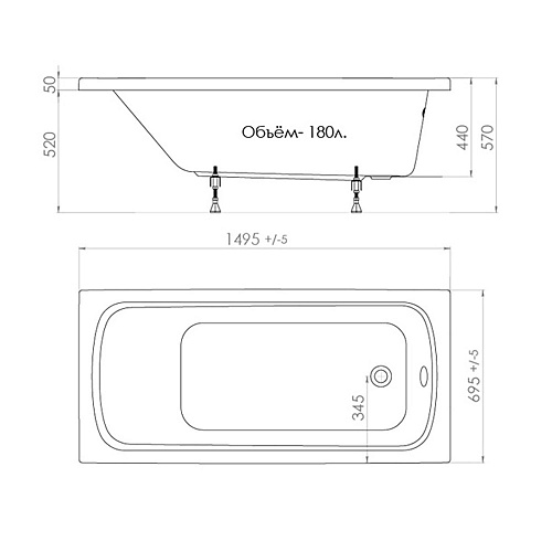 Triton Ванна акриловая Стандарт Экстра 1500х700