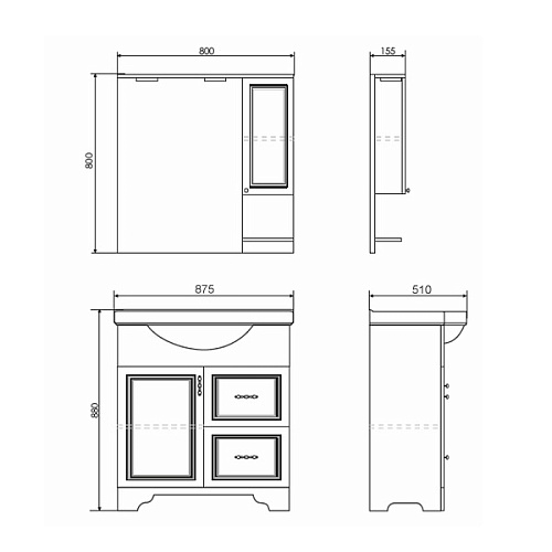 COMFORTY Зеркало-шкаф Севилья 85 Слоновая кость