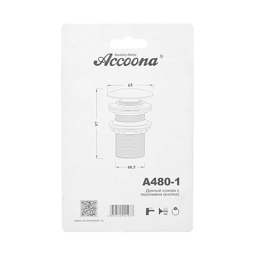 Accoona Донный клапан А480-1 с переливом, хром