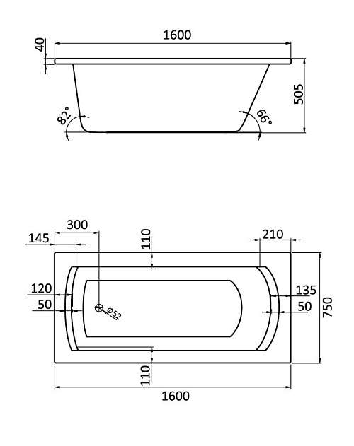 Santek Ванна акриловая Монако XL 1600*750