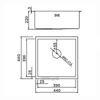 Мойка для кухни врезная GERHANS RK34444B графит из нержавеющей стали, 44*44 см с сифоном