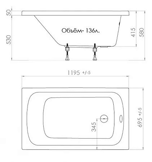 Triton Ванна акриловая Стандарт Экстра 1200х700