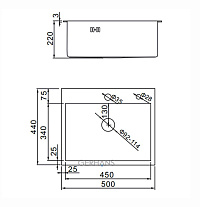 GERHANS Мойка K35044B из нержавеющей стали 500х440х220 с сифоном, Графит