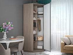 Шкаф Экспресс угловой, белый снег, сонома/зеркало