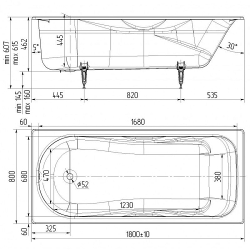 Универсал Чугунная ванна Сибирячка с ручками 180x80