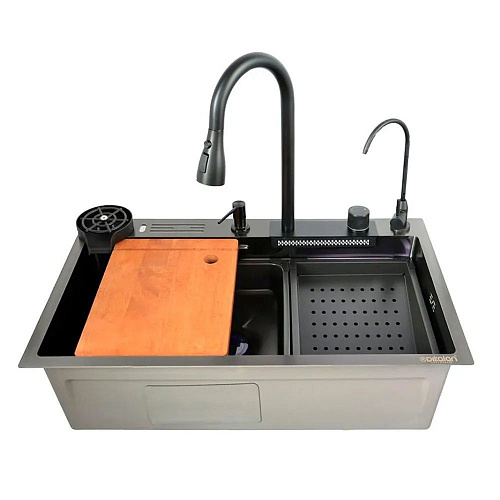 Dikalan Мойка KN754508 из нержавеющей стали 750х460х220 многофункциональная, Черный