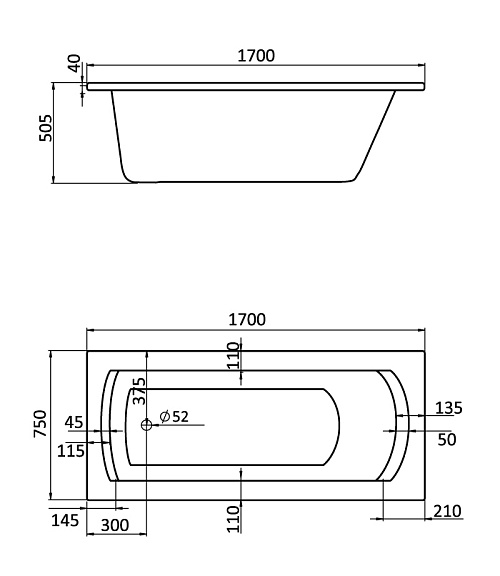 Santek Ванна акриловая Монако XL 1700*750