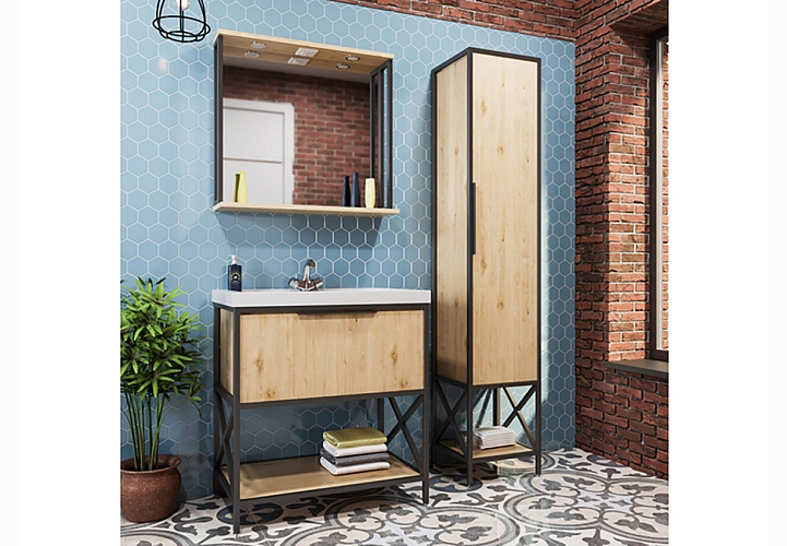 MIXLINE Зеркало Бруклин 80 Дуб Бунратти с подсветкой