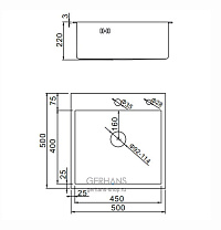 Мойка для кухни врезная GERHANS RK35050B графит из нержавеющей стали, 50х50 см с сифоном